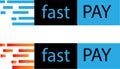 Logos in black and blue with the words fast pay. payment system logo